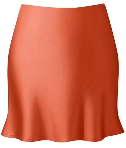 Women's Reaowazo Satin High Elastic Ruffle Waist Short Skirt — A-orange