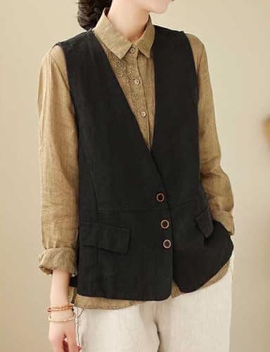 IDEALSANXUN Lightweight Cotton Linen Vest for Women Spring SummerWAISTCOAT