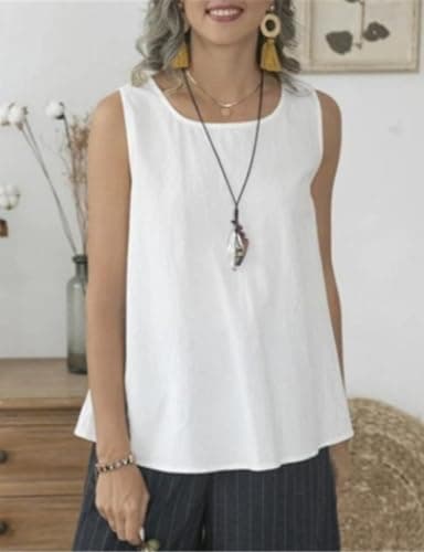 IDEALSANXUN Women's Linen Tank Tops Lightweight Summer Crewneck Vest Shirt