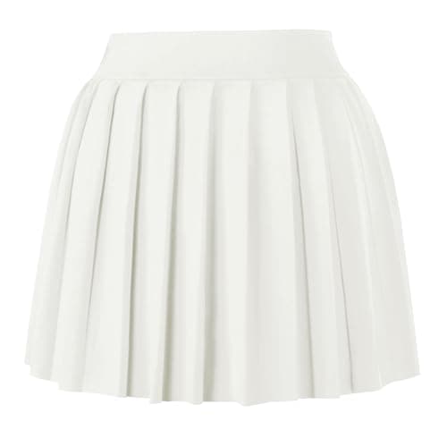 COOUFE Women's Sexy Pleated Mini Skater A-line Skirt — White