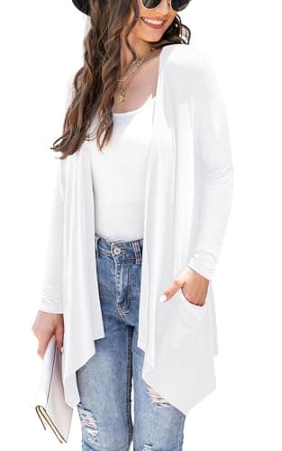 Veryoung Women's Lightweight Floral Long Sleeve Cardigan with Pockets — A05-white
