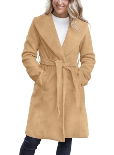 Fazortev Women's Winter Pea Coat with Big Lapel and Pockets