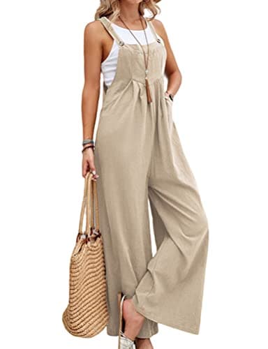 Wide Leg Overalls for Women — Khaki