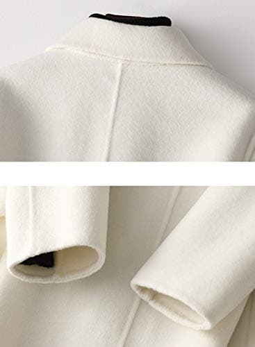 XMZFQ Women's Wool Trench Coat Solid Color V-Neck Slim Warm Overcoat