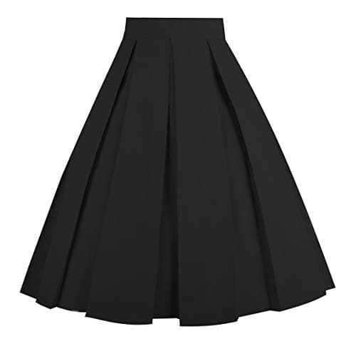 OBBUE Vintage Floral A-line Printed Midi Skirt with Pockets — Z-solid-black