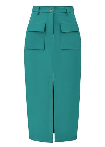 KIRUNDO Women's High-Wasted Cargo Midi Skirt — Blue Green