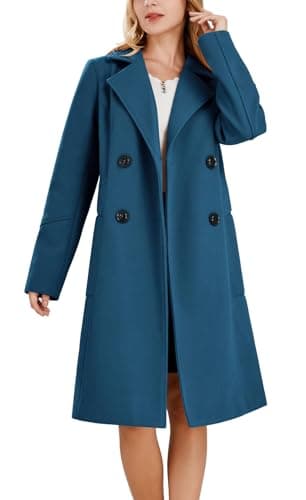 Chou yatou Women's Mid-Long Double Breasted Wool Blend Pea Coat — Blue