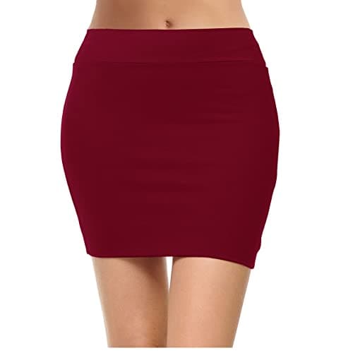 Topdress Women's High Waisted Elastic Pencil Skirts with Slit — Wine Red Mini