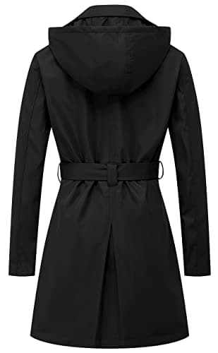 CREATMO Women's Classic Double-Breasted Trench Coat with Detachable Hood