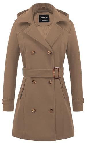 Chrisuno Women's Double Breasted Hooded Pea Coat — Camel