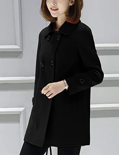 Tanming Women's Winter Black Wool Double Breasted Peacoat
