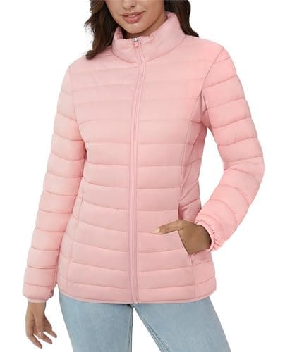 Women's Lightweight Quilted Puffer Jacket with 4 Pockets — Pink