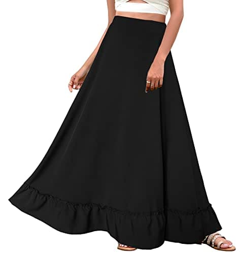 Afibi Women's Plus Size Vintage High Waist Maxi Skirt with Pockets — Black