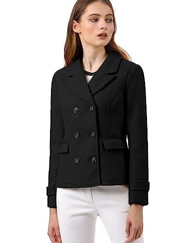 Allegra K Women's Notched Lapel Double Breasted Pea Coat — Black