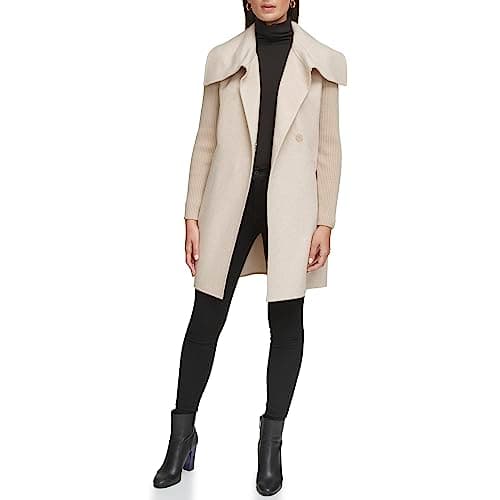 Kenneth Cole Women's Wool Blend Military Overcoat — Oversized Collar Oat