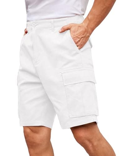 COOFANDY Men's Relaxed Fit Cotton Casual Shorts with Multi Pockets — White