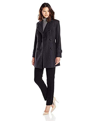 Anne Klein Women's Classic Double Breasted Wool Coat — Charcoal