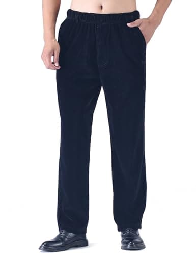 Classic-Fit Corduroy Pants for Men with Elastic Waist — Black