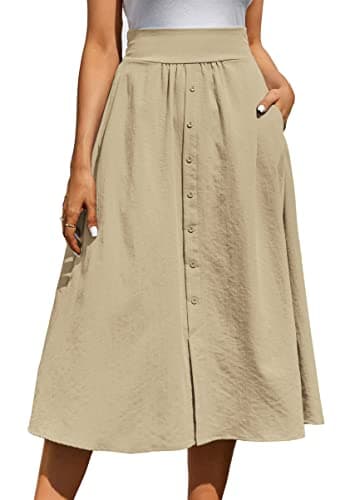 Kate Kasin Women's High Waist Midi Skirt with Pockets — Khaki