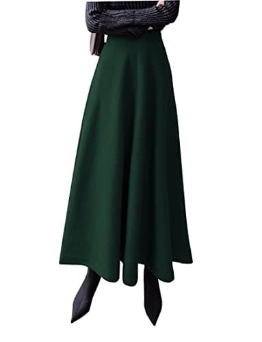 Artykey Women's High Waist Warm Plaid Wool Maxi Skirt S-3XL — C Dark Green