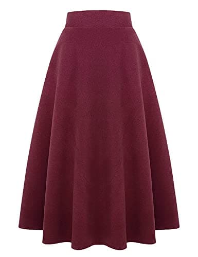 Women's Long Plaid Wool Skirt for Winter: High Waisted A-line Flare — Pure Wine