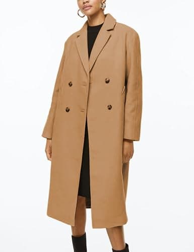 Himosyber Women's Wool Blend Camel Pea Coat with Notched Collar