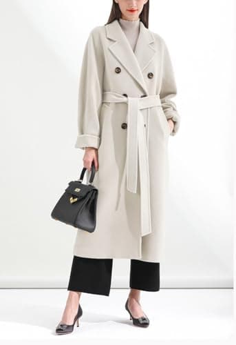 Chouyatou Women's Wool Double Breasted Midi Trench Coat with Belt