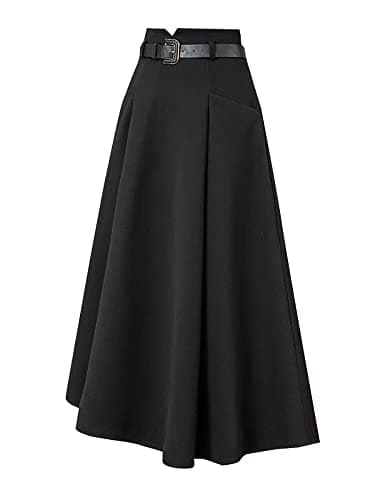 IDEALSANXUN High Waisted Wool Midi Pleated Skirts for Women Fall Winter