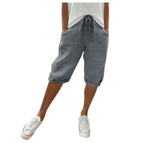 Cotton Linen Bermuda Shorts Elastic Waist Cargo Shorts — 007