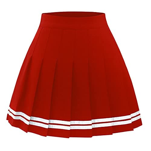 Pleated Skirts for Women: High Waist Mini Skater Tennis A-line Cheerleader — Red White Strip