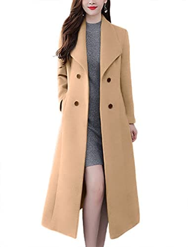 Chic Women's Double Breasted Wool Pea Coat with Shawl Collar — Camel