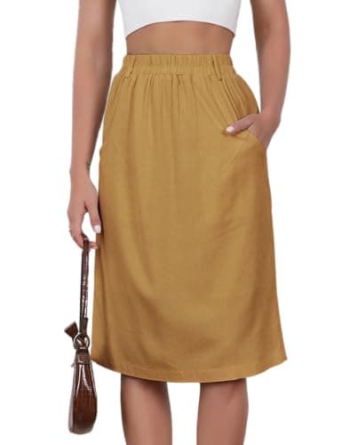 2024 Summer Women's Linen Midi Skirt with Pockets