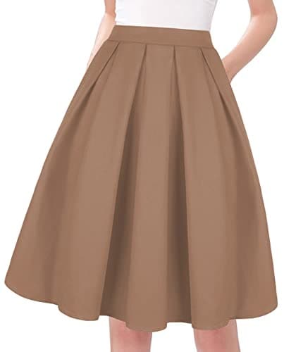 Tandisk Women's Vintage Printed Flared Midi Skirt with Pockets — Khaki