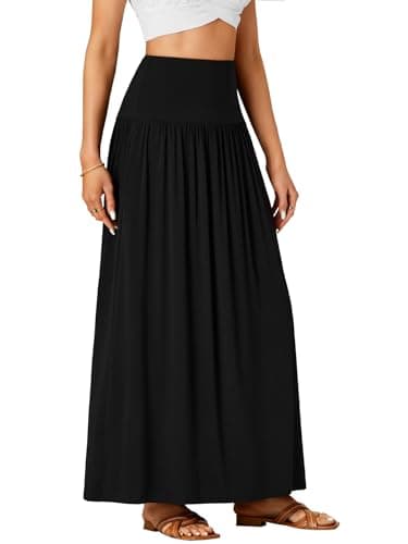 Vrtige Women's High-Waist Flowy A-Line Maxi Skirt with Pockets