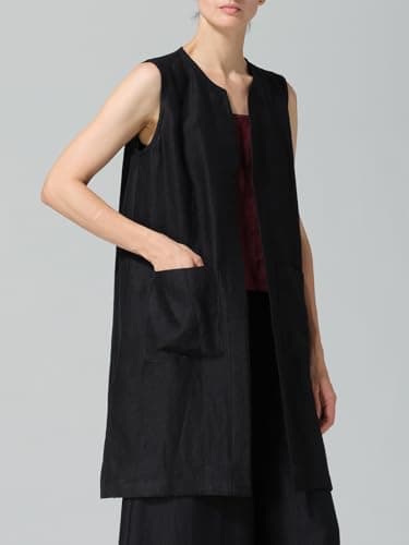 IDEALSANXUN Women Summer Linen Open Front Cardigan Vest Light