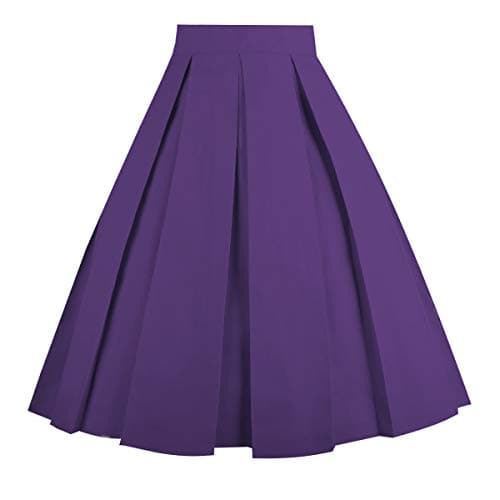 OBBUE Vintage Floral A-line Printed Midi Skirt with Pockets — Z-deep Purple