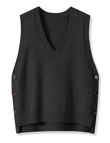 IDEALSANXUN Women's Sleeveless V-Neck Knit Pullover Sweatshirt Vest — Black