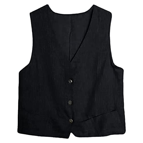 Woman Linen Button Down Sleeveless Camisole Top Coat