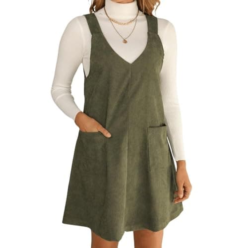 Women's Casual Corduroy Tunic Dress with Pockets