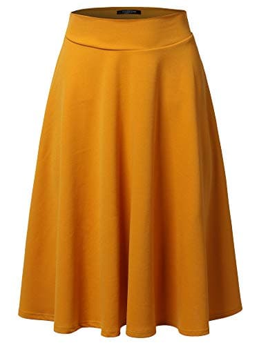 SSOULM Plus Size High Waist Flare Midi Skirt — Ssk004_mustard