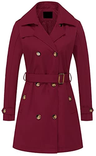 Chrisuno Women's Mid-Length Double Breasted Trench Coat with Hood — Wine Red