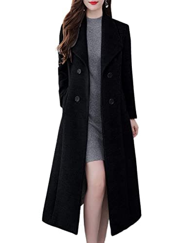 Ebossy Women's Slim Fit Below Knee Wool Trench Coat