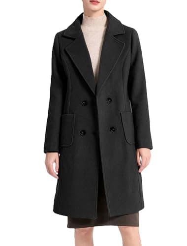 Minibee Women's Winter Warm Wool Peacoat Lapel Jacket — Black