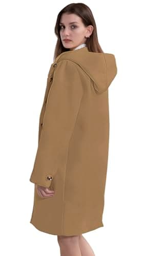 SAUKOLE Women's Wool Blend Pea Coat - Fashion Winter Overcoat with Hood