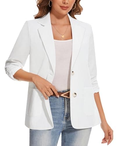 MINTLIMIT Women's Lightweight Cotton Linen Blazer Jackets — White