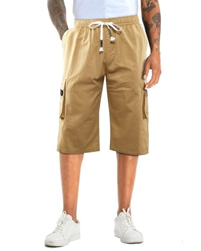 APTRO Men's Long Cargo Shorts With Elastic Waistband — Khaki