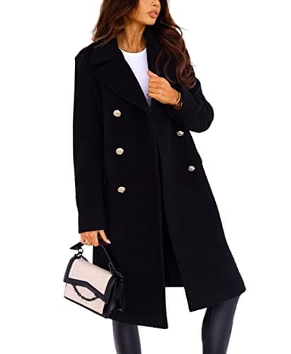 Chouyatou Women's Winter Office Long Wool Pea Coat — Black