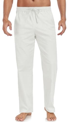 Janmid Men's Casual Linen Pants Elastic Waist Drawstring Yoga Beach trousers — B-light Grey