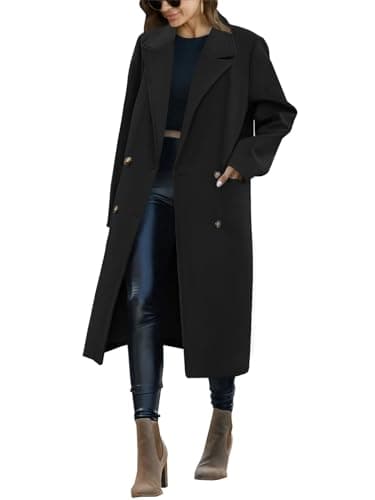 Saodimallsu Women's Trench Coat Winter Long Pea Coat Casual Office Overcoat with Pockets — Black
