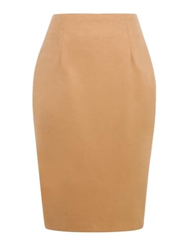 Womens Plaid Wool Pencil Skirt for Fall and Winter — Pure Camel